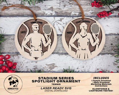 Stadium Series Spotlight Ornaments - Tennis - Male and Female Options - SVG, PDF, AI File Download - Works with all Laser Types