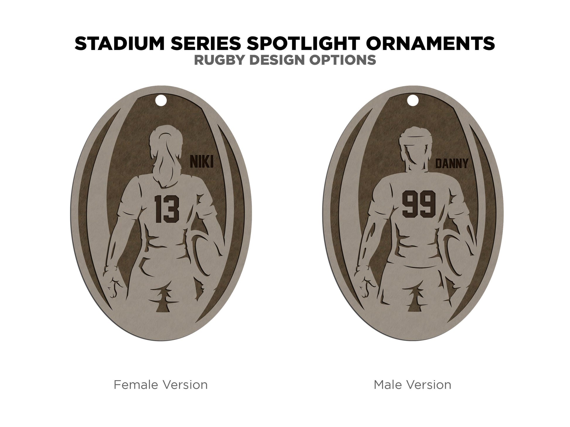 Stadium Series Spotlight Ornaments - Rugby - Male and Female Options - SVG, PDF, AI File Download - Works with all Laser Types