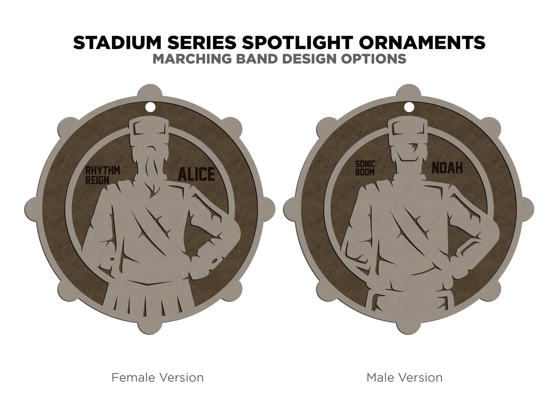 Stadium Series Spotlight Ornaments - Marching Band - Male and Female Options - SVG, PDF, AI File Download - Works with all Laser Types