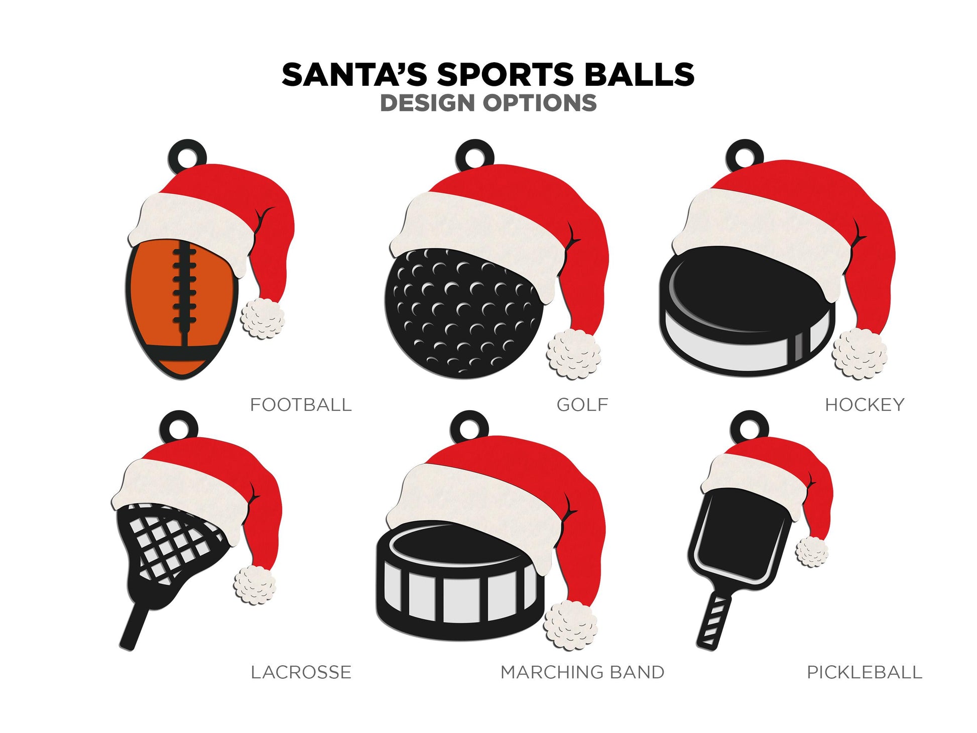 Santa's Sports Balls - 15 Unique Ornament Designs - SVG, PDF, AI File Download - Works on all Laser Types