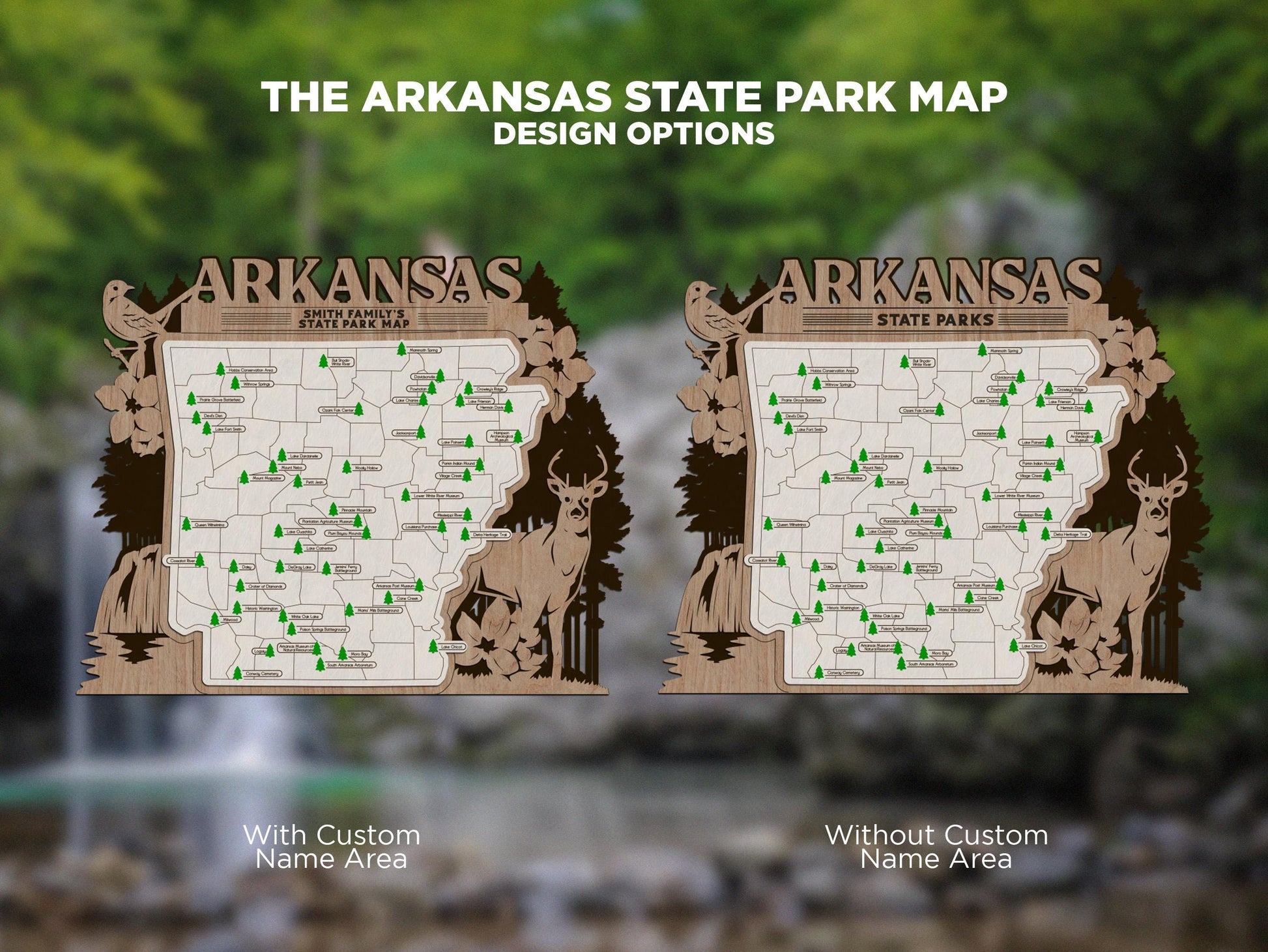 The Arkansas State Park Map - Custom and Non Customizable Options - SVG, PDF File Download - Tested in Lightburn and Glowforge & Xtool