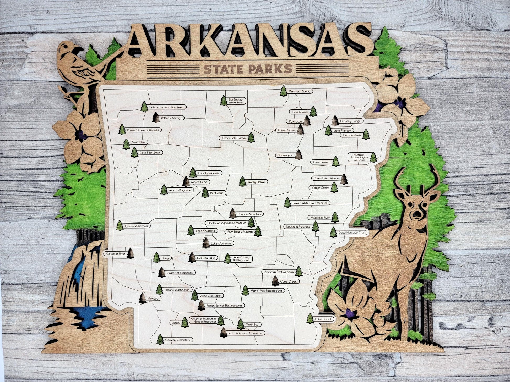 The Arkansas State Park Map - Custom and Non Customizable Options - SVG, PDF File Download - Tested in Lightburn and Glowforge & Xtool