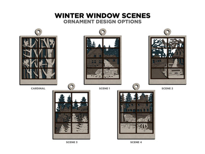 Winter Window Scenes - 5 Layered Ornaments and Signage Laser Designs - SVG, PDF, AI File Download - Works with all Lasers