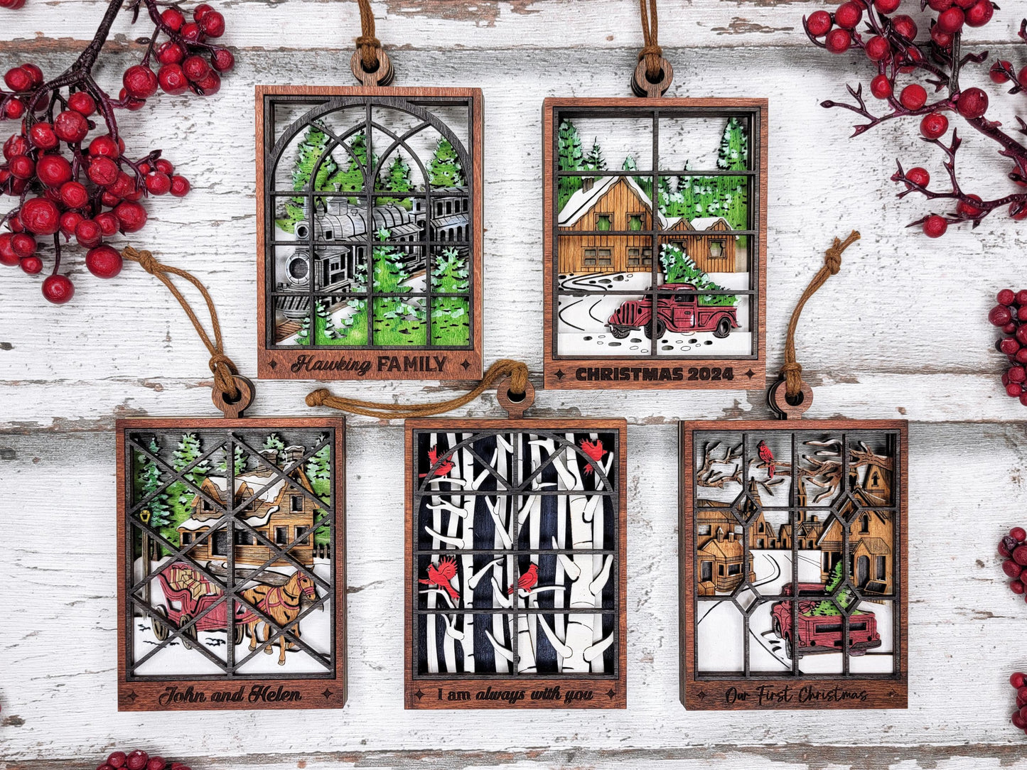 Winter Window Scenes - 5 Layered Ornaments and Signage Laser Designs - SVG, PDF, AI File Download - Works with all Lasers