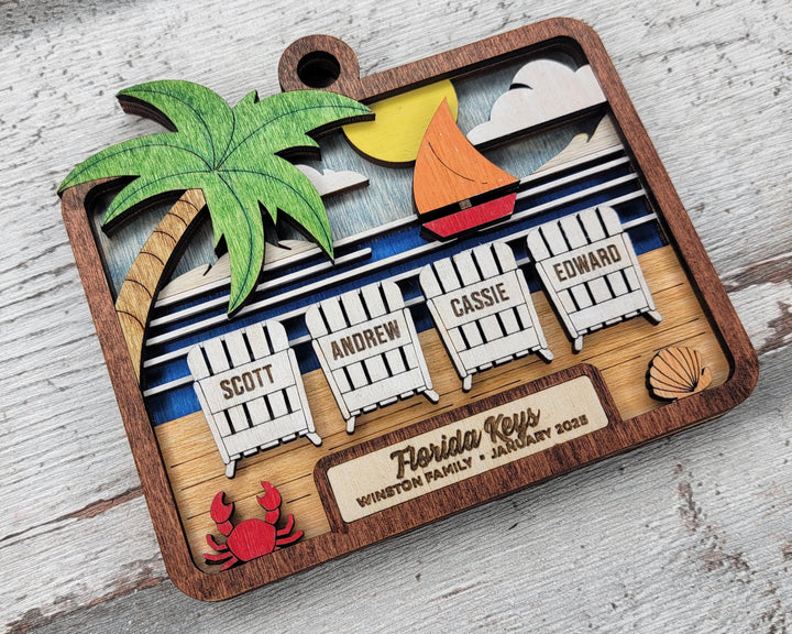 Beachside Memories Ornament - Add up to 5 Names - SVG, PDF, AI File Download - Works with all Laser Types