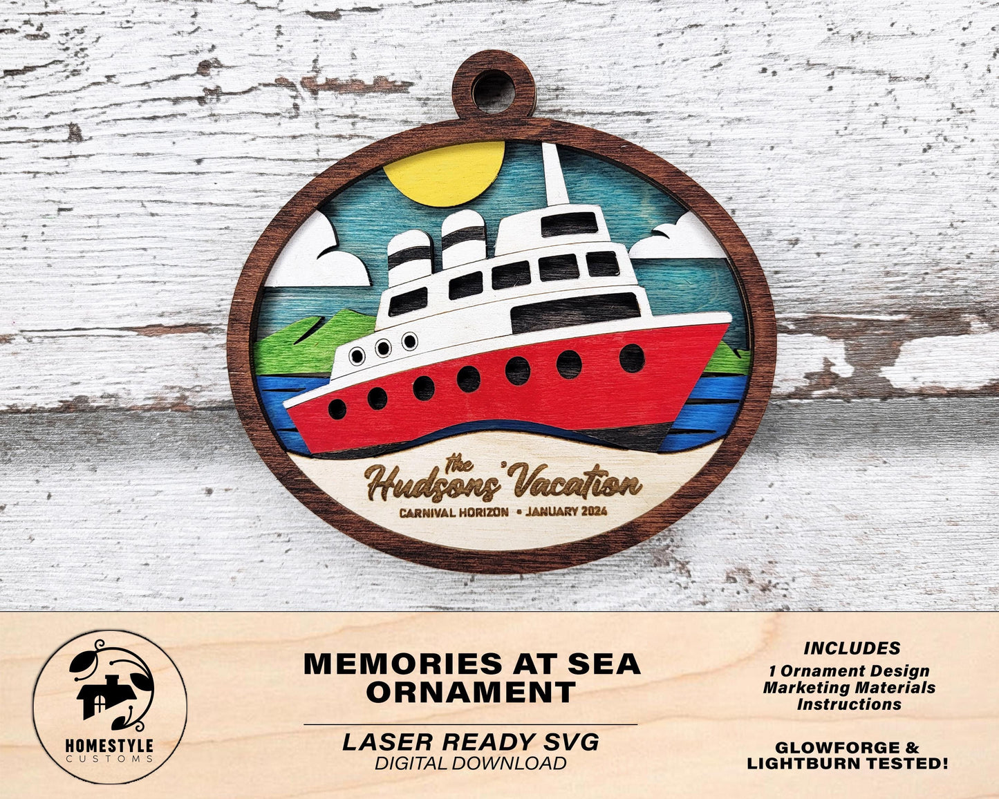 Memories at Sea Ornament - SVG, PDF, AI File Download - Works with all Laser Types