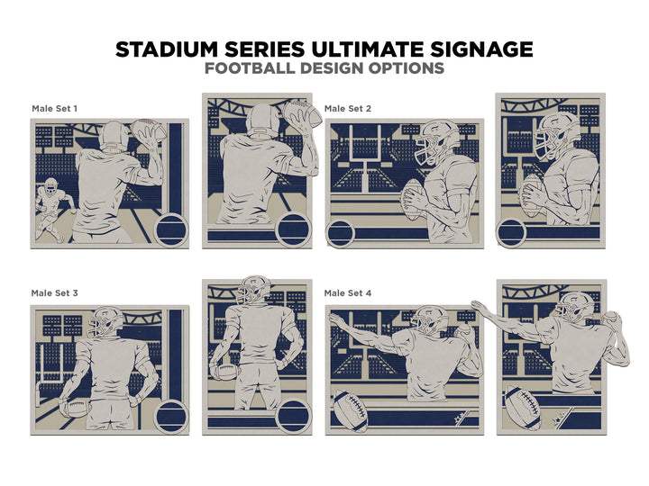 Stadium Series Ultimate Signage - Football - 7 poses Male and Female - 2 orientations - 28 designs - Works with all Laser Types
