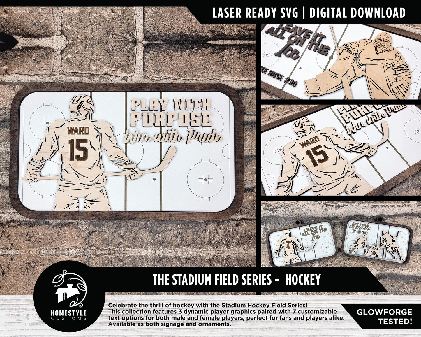 The Stadium Field Series Hockey - Ornaments and Signage - SVG, PDF, AI File Download - Works with all Laser Types