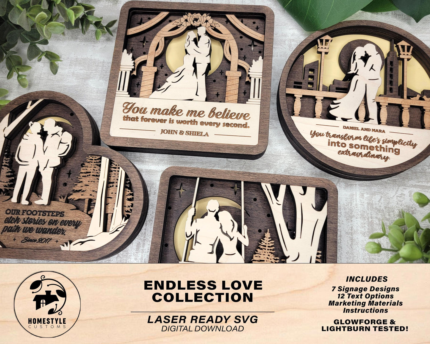 Endless Love Collection - Anniversary & Valentines Day Signage - SVG, PDF, AI File Download - Works with all Laser Types