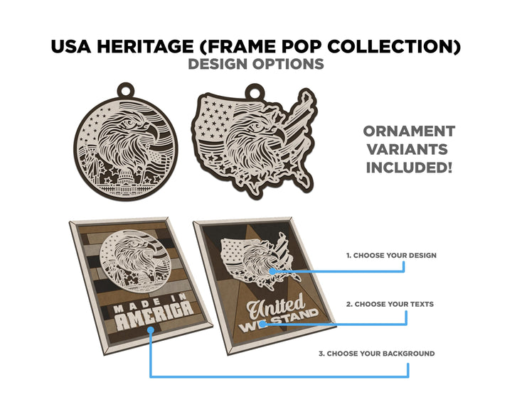 USA Heritage Series - FramePop Collection - SVG, PDF, ai File Download - Works with all Lasers