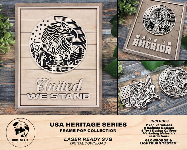 USA Heritage Series - FramePop Collection - SVG, PDF, ai File Download - Works with all Lasers