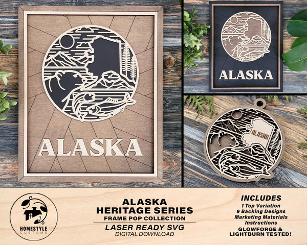 Alaska State Heritage Series - FramePop Collection - Ornaments and Signage - SVG, PDF, ai File Download - Works with all Lasers