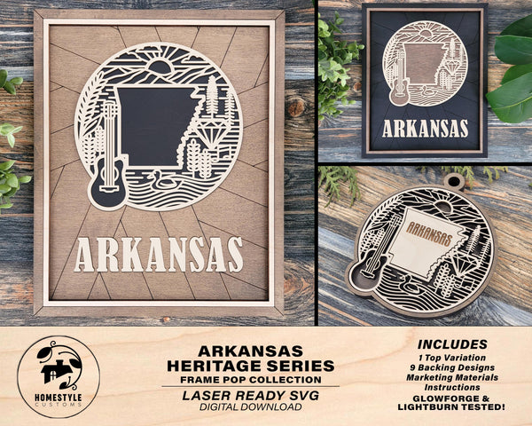Arkansas State Heritage Series - FramePop Collection - Ornaments and Signage - SVG, PDF, ai File Download - Works with all Lasers