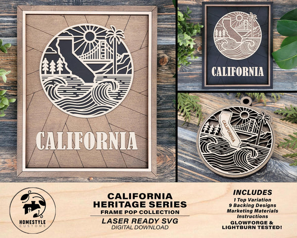 California State Heritage Series - FramePop Collection - Ornaments and Signage - SVG, PDF, ai File Download - Works with all Lasers