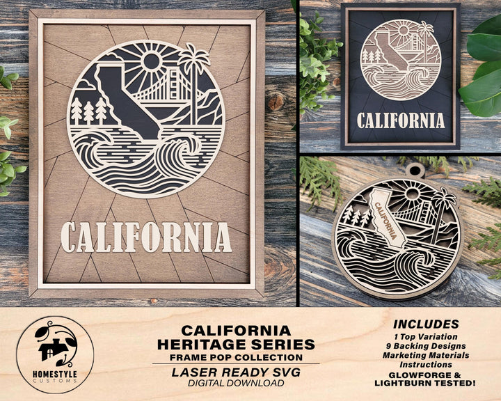 California State Heritage Series - FramePop Collection - Ornaments and Signage - SVG, PDF, ai File Download - Works with all Lasers