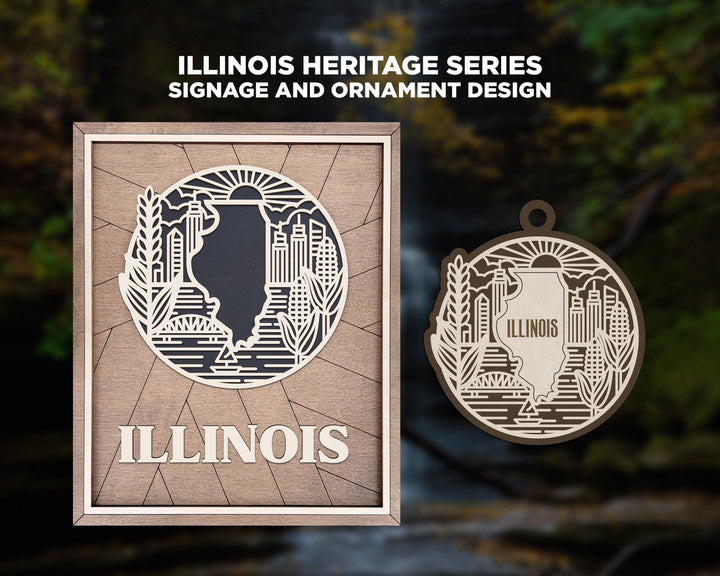Illinois State Heritage Series - FramePop Collection - Ornaments and Signage - SVG, PDF, ai File Download - Works with all Lasers