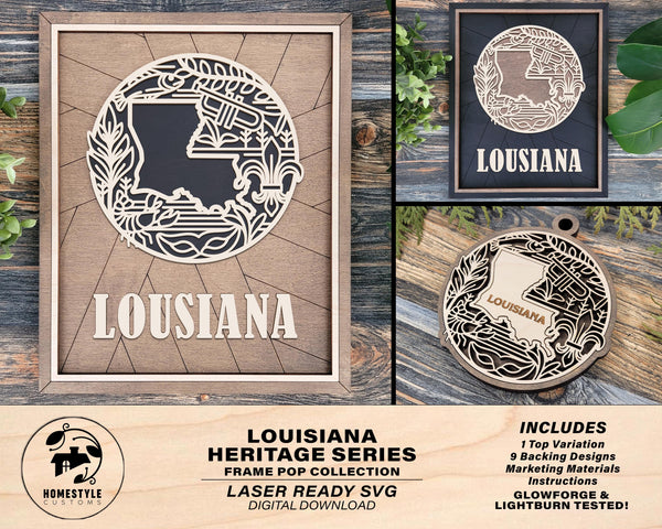 Louisiana State Heritage Series - FramePop Collection - Ornaments and Signage - SVG, PDF, ai File Download - Works with all Lasers
