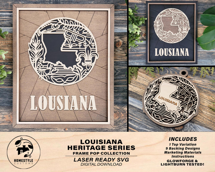 Louisiana State Heritage Series - FramePop Collection - Ornaments and Signage - SVG, PDF, ai File Download - Works with all Lasers