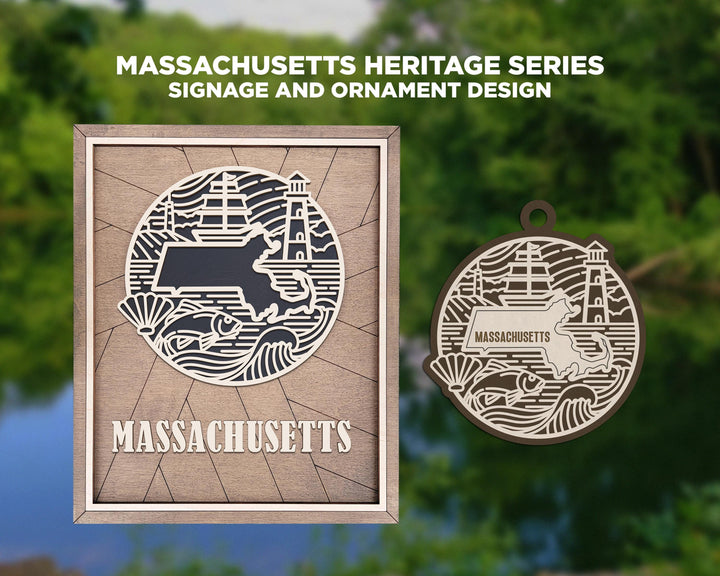 Massachusetts State Heritage Series - FramePop Collection - Ornaments and Signage - SVG, PDF, ai File Download - Works with all Lasers
