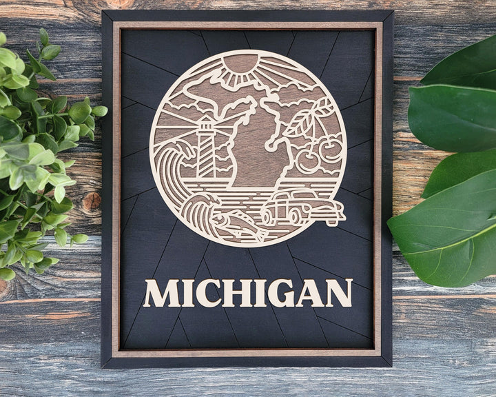 Michigan State Heritage Series - FramePop Collection - Ornaments and Signage - SVG, PDF, ai File Download - Works with all Lasers
