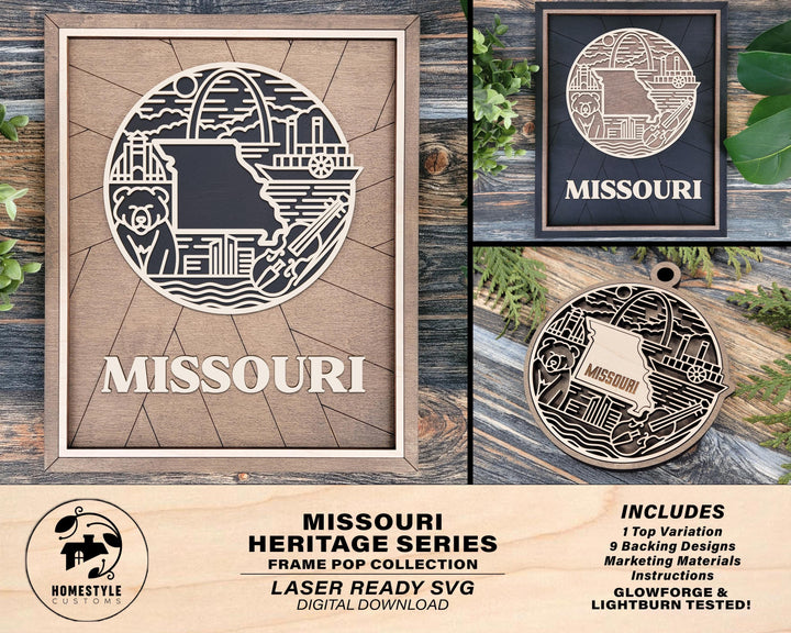 Missouri State Heritage Series - FramePop Collection - Ornaments and Signage - SVG, PDF, ai File Download - Works with all Lasers