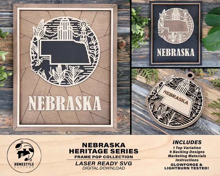 Nebraska State Heritage Series - FramePop Collection - Ornaments and Signage - SVG, PDF, ai File Download - Works with all Lasers