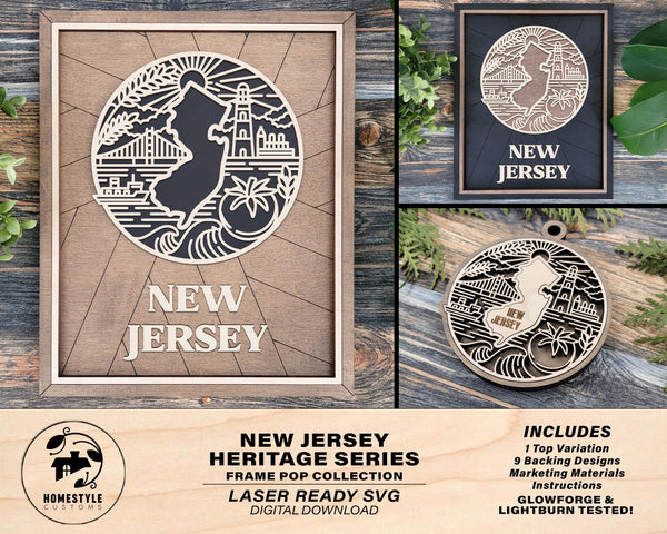 New Jersey State Heritage Series - FramePop Collection - Ornaments and Signage - SVG, PDF, ai File Download - Works with all Lasers