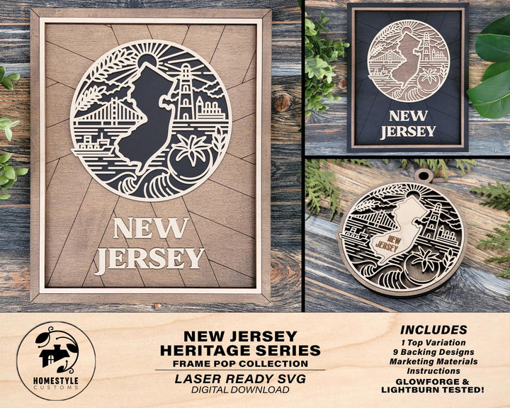 New Jersey State Heritage Series - FramePop Collection - Ornaments and Signage - SVG, PDF, ai File Download - Works with all Lasers