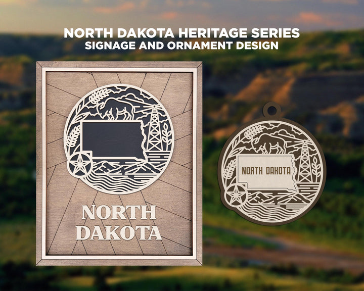 North Dakota State Heritage Series - FramePop Collection - Ornaments and Signage - SVG, PDF, ai File Download - Works with all Lasers