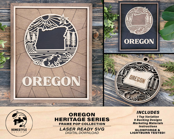 Oregon State Heritage Series - FramePop Collection - Ornaments and Signage - SVG, PDF, ai File Download - Works with all Lasers