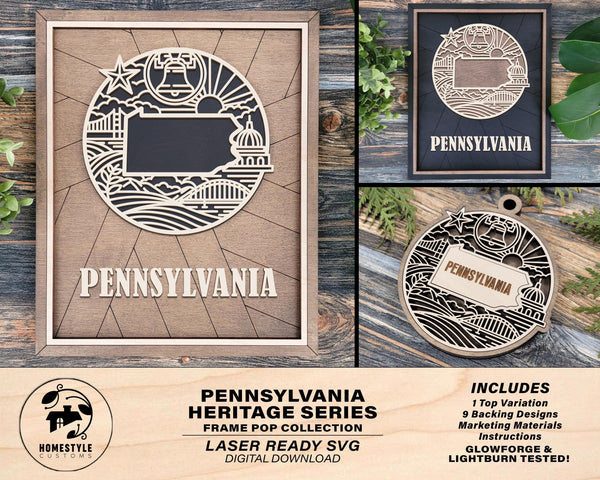 Pennsylvania State Heritage Series - FramePop Collection - Ornaments and Signage - SVG, PDF, ai File Download - Works with all Lasers