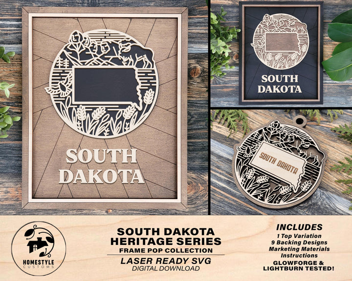 South Dakota State Heritage Series - FramePop Collection - Ornaments and Signage - SVG, PDF, ai File Download - Works with all Lasers