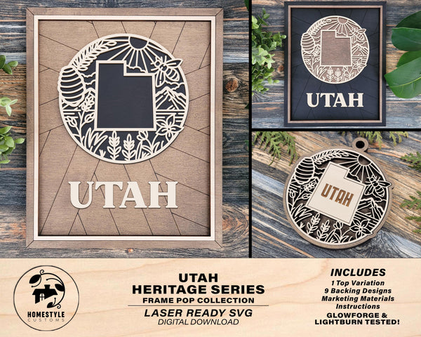 Utah State Heritage Series - FramePop Collection - Ornaments and Signage - SVG, PDF, ai File Download - Works with all Lasers