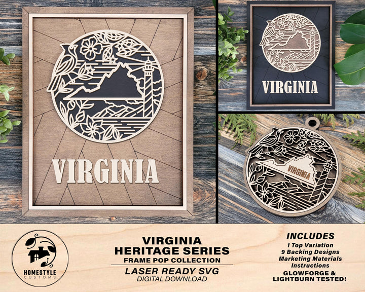 Virginia State Heritage Series - FramePop Collection - Ornaments and Signage - SVG, PDF, ai File Download - Works with all Lasers