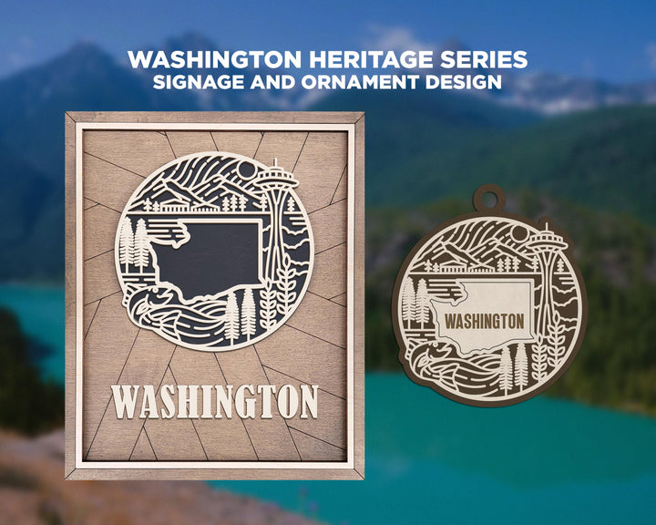 Washington State Heritage Series - FramePop Collection - Ornaments and Signage - SVG, PDF, ai File Download - Works with all Lasers
