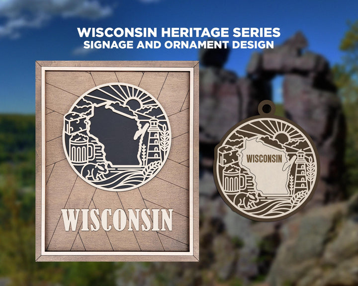 Wisconsin State Heritage Series - FramePop Collection - Ornaments and Signage - SVG, PDF, ai File Download - Works with all Lasers