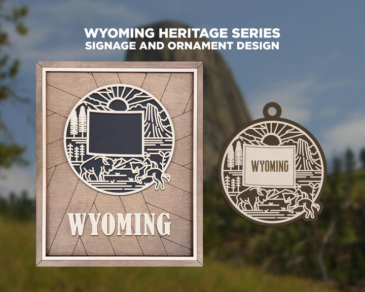 Wyoming State Heritage Series - FramePop Collection - Ornaments and Signage - SVG, PDF, ai File Download - Works with all Lasers