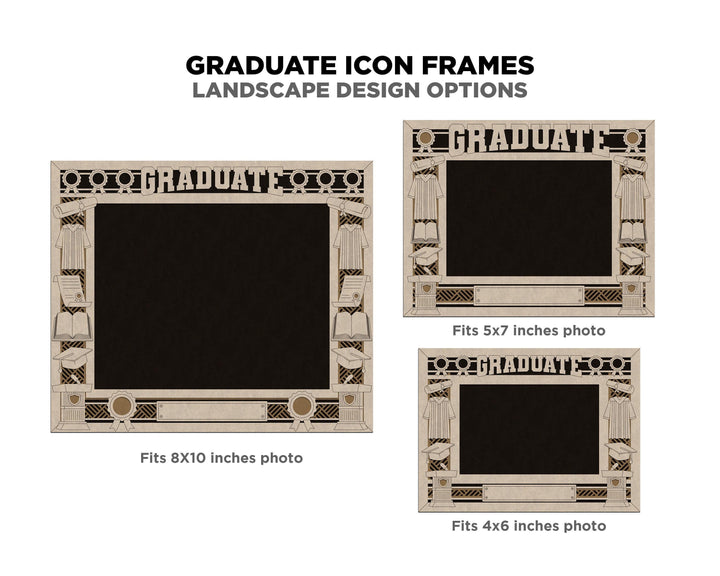 Graduate Icon Frames - Includes Frame Sizes 4x6, 5x7, 8x10 in Landscape and Portrait - Works with all Lasers