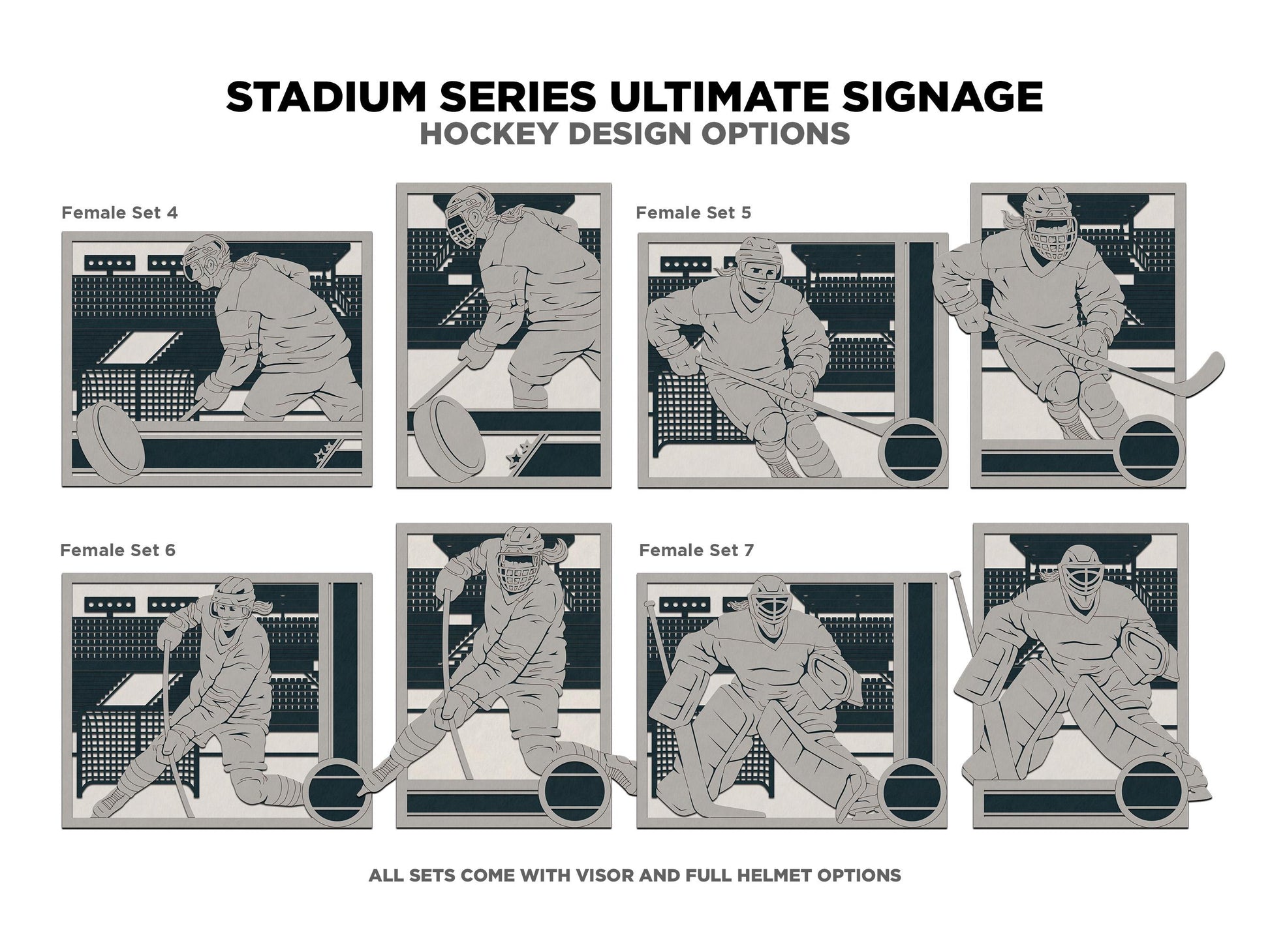 Stadium Series Ultimate Signage - Hockey - 7 poses Male and Female - 2 orientations - 28 designs - Works with all Laser Types