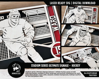 Stadium Series Ultimate Signage - Hockey - 7 poses Male and Female - 2 orientations - 28 designs - Works with all Laser Types