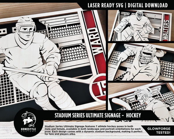 Stadium Series Ultimate Signage - Hockey - 7 poses Male and Female - 2 orientations - 28 designs - Works with all Laser Types