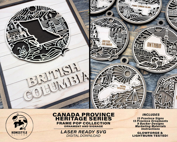 Canadian Provincial Heritage Series - FramePop Collection - Ornaments and Signage - SVG, PDF, ai File Download - Works with all Lasers
