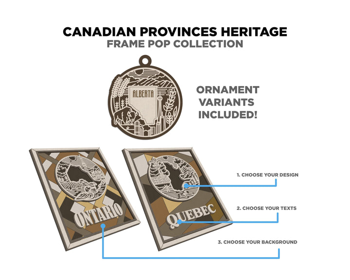 Canadian Provincial Heritage Series - FramePop Collection - Ornaments and Signage - SVG, PDF, ai File Download - Works with all Lasers