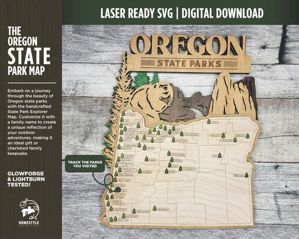 The Oregon State Park Map - Custom and Non Customizable Options - SVG, PDF File Download - Tested in Lightburn and Glowforge