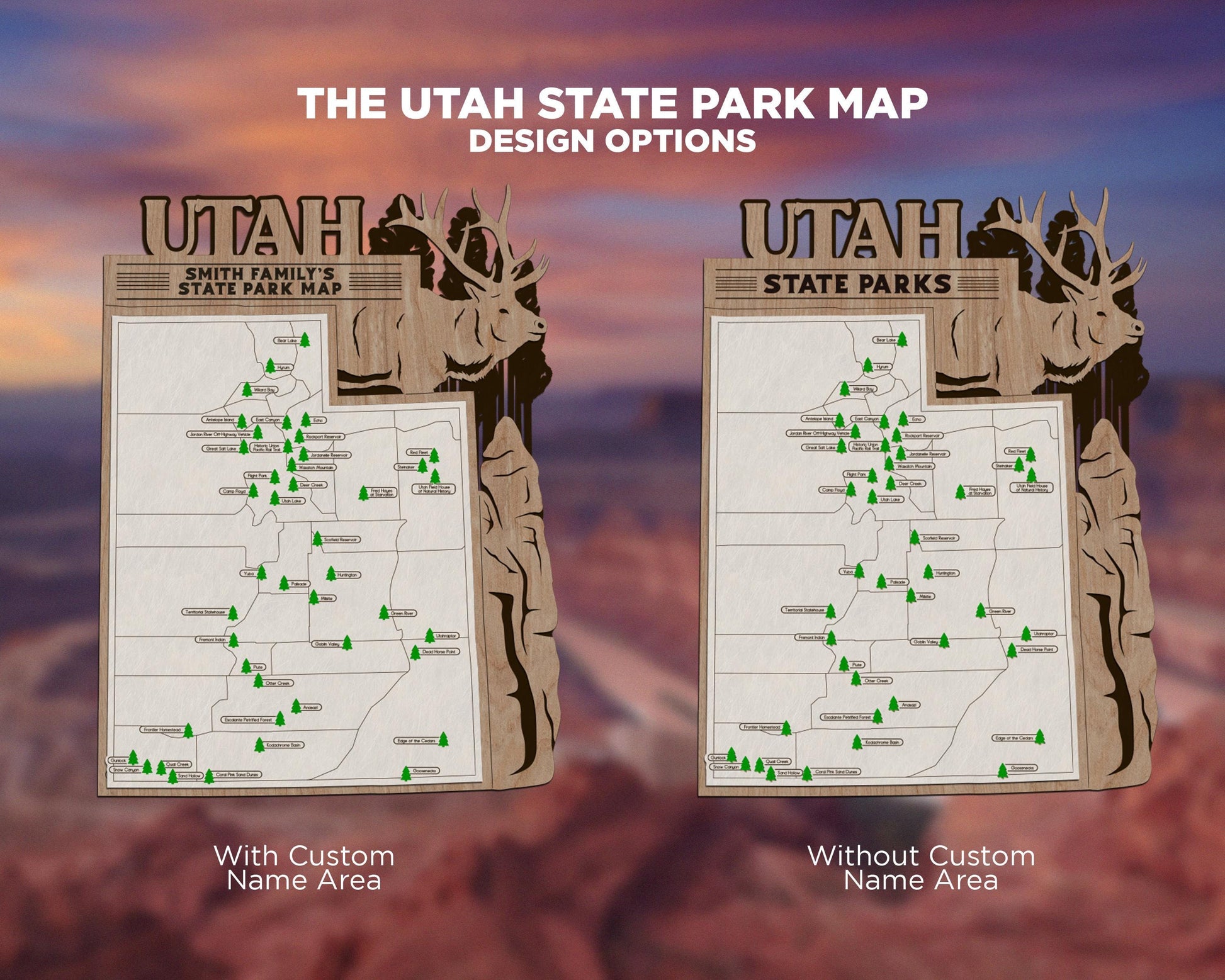 The Utah State Park Map - Custom and Non Customizable Options - SVG, PDF File Download - Tested in Lightburn and Glowforge