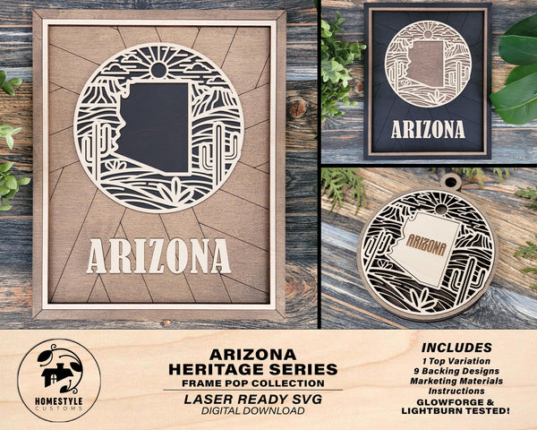Arizona State Heritage Series - FramePop Collection - Ornaments and Signage - SVG, PDF, ai File Download - Works with all Lasers