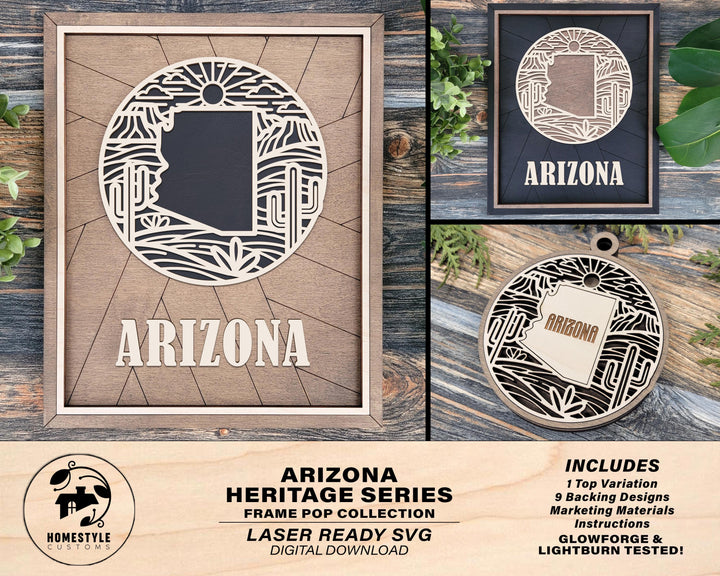 Arizona State Heritage Series - FramePop Collection - Ornaments and Signage - SVG, PDF, ai File Download - Works with all Lasers