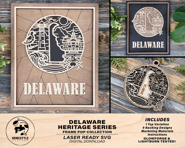 Delaware State Heritage Series - FramePop Collection - Ornaments and Signage - SVG, PDF, ai File Download - Works with all Lasers