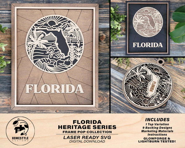 Florida State Heritage Series - FramePop Collection - Ornaments and Signage - SVG, PDF, ai File Download - Works with all Lasers