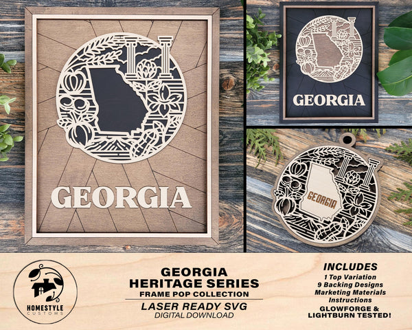 Georgia State Heritage Series - FramePop Collection - Ornaments and Signage - SVG, PDF, ai File Download - Works with all Lasers